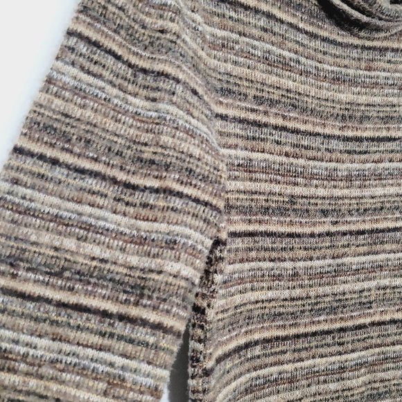 Sweater Dress Vintage Cowl Neck Long Sleeves Lightweight Brown Neutrals Stripes - Picture 3 of 11